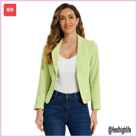 Lightweight Crop Blazer Notched Lapel Open Front Office Wear